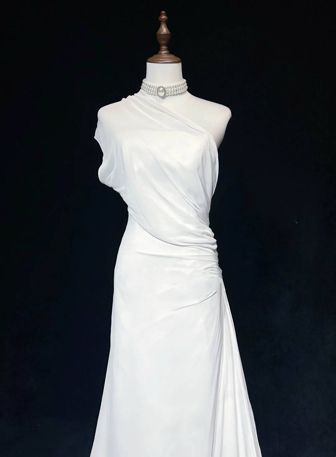 Vestido de novia vintage de los años 60, corte en A, un hombro, de gasa, sin mangas, largo, blanco, años 90, elegante, DH1106