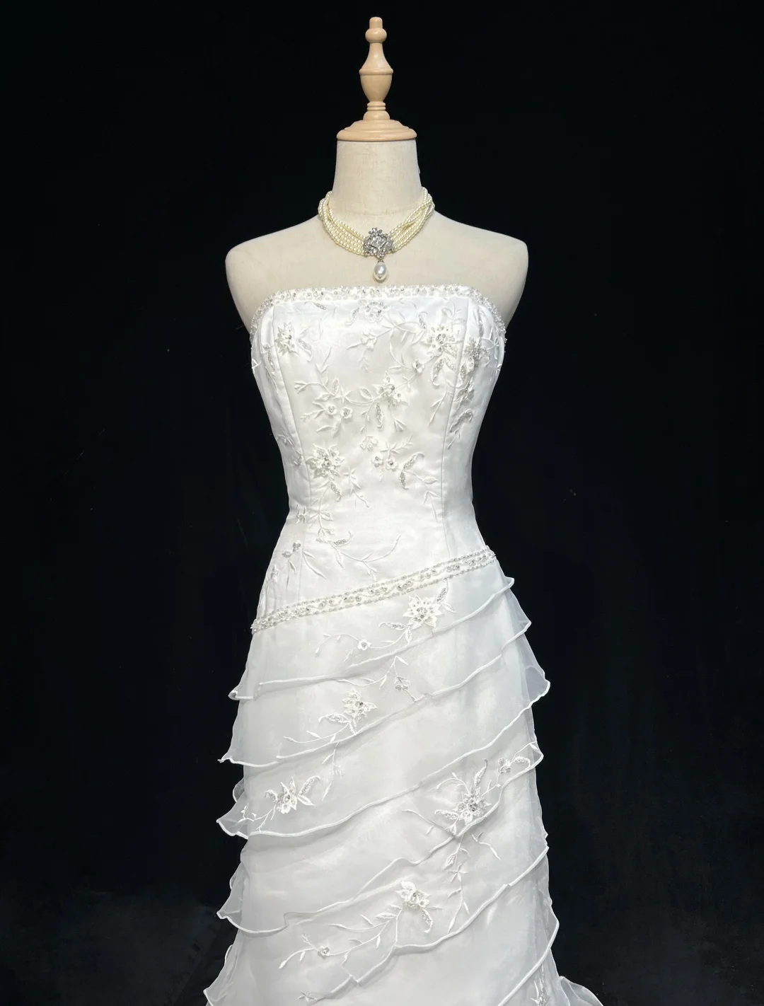 Vestido de novia vintage de los años 60, corte sirena, sin tirantes, de gasa, sin mangas, con encaje, largo, blanco, años 90, elegante, DH1107