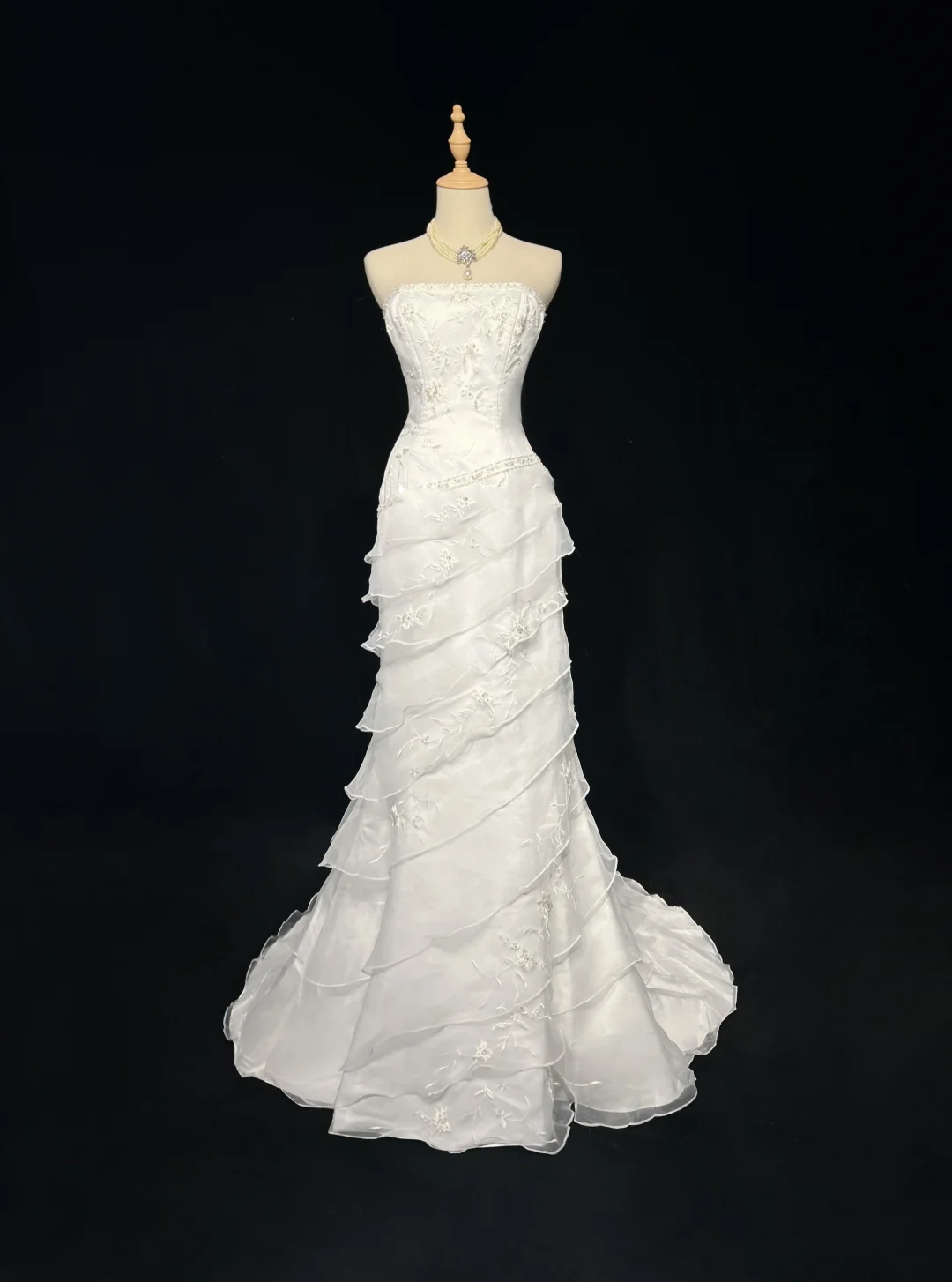 Vestido de novia vintage de los años 60, corte sirena, sin tirantes, de gasa, sin mangas, con encaje, largo, blanco, años 90, elegante, DH1107