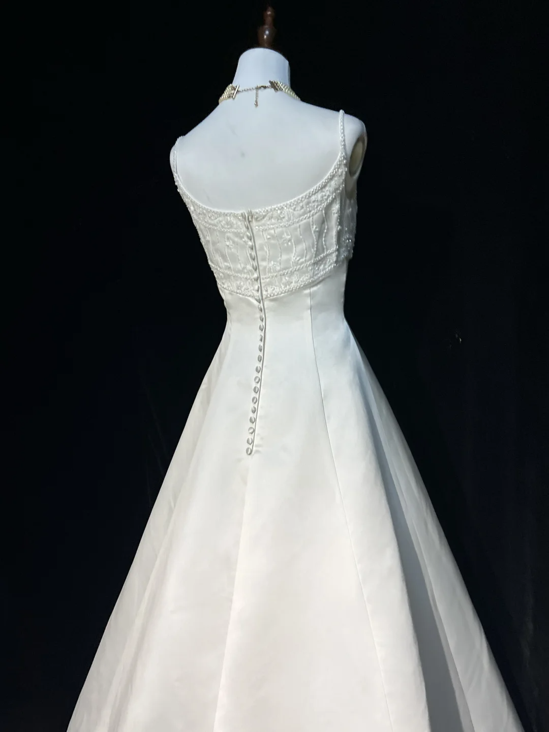 Vestido de novia vintage, corte A, tirantes finos, sin mangas, con perlas, largo, blanco, años 70, elegante, DH1111