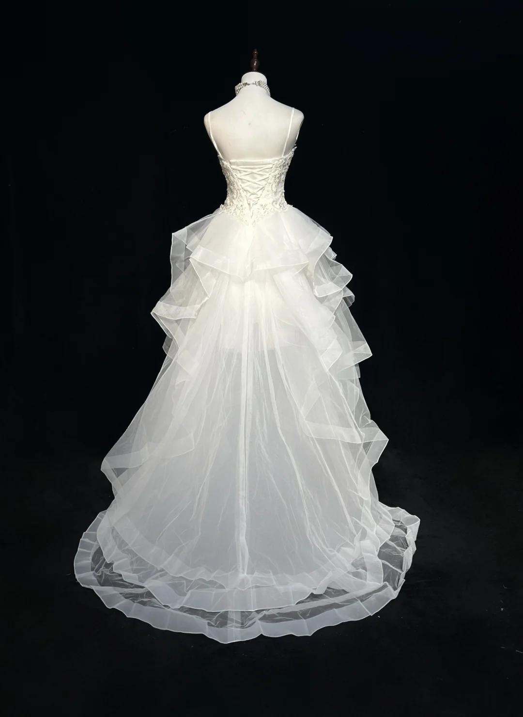 Vestido de novia único con tirantes finos, corte alto y bajo, de encaje, sin mangas, blanco, años 50, vestidos de novia modestos DH1115