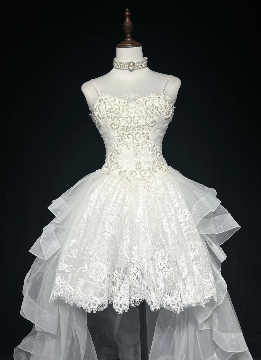 Vestido de novia único con tirantes finos, corte alto y bajo, de encaje, sin mangas, blanco, años 50, vestidos de novia modestos DH1115