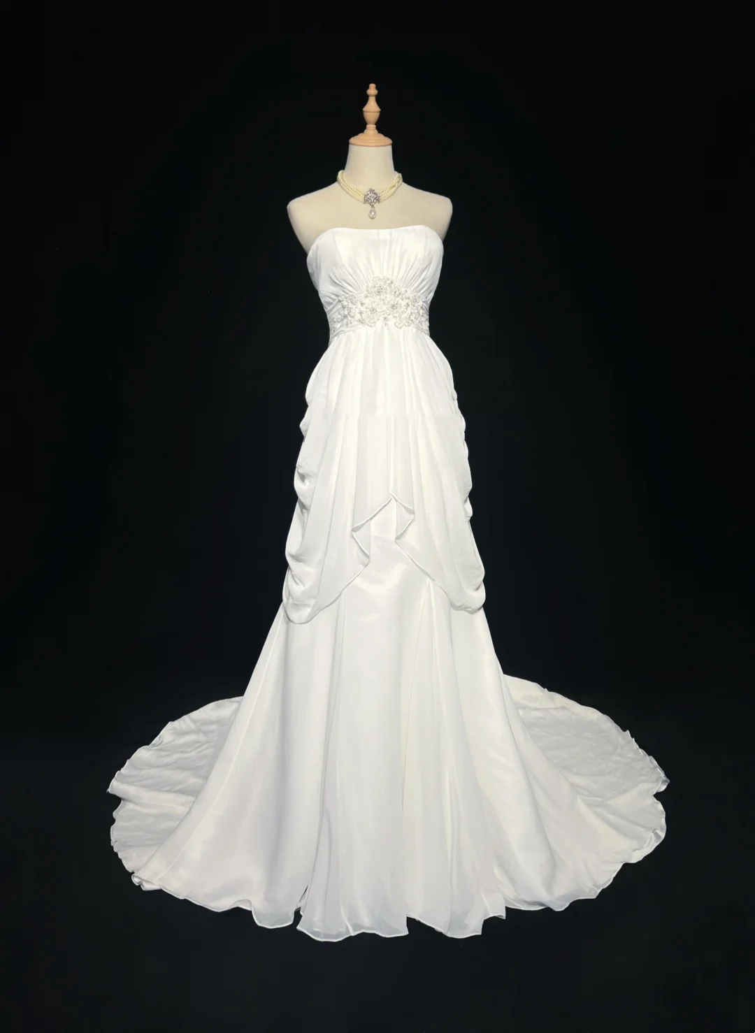 Vestido de novia retro de los años 60, corte A, sin tirantes, sin mangas, de gasa plisada, con cuentas, largo, blanco, elegante, DH1119