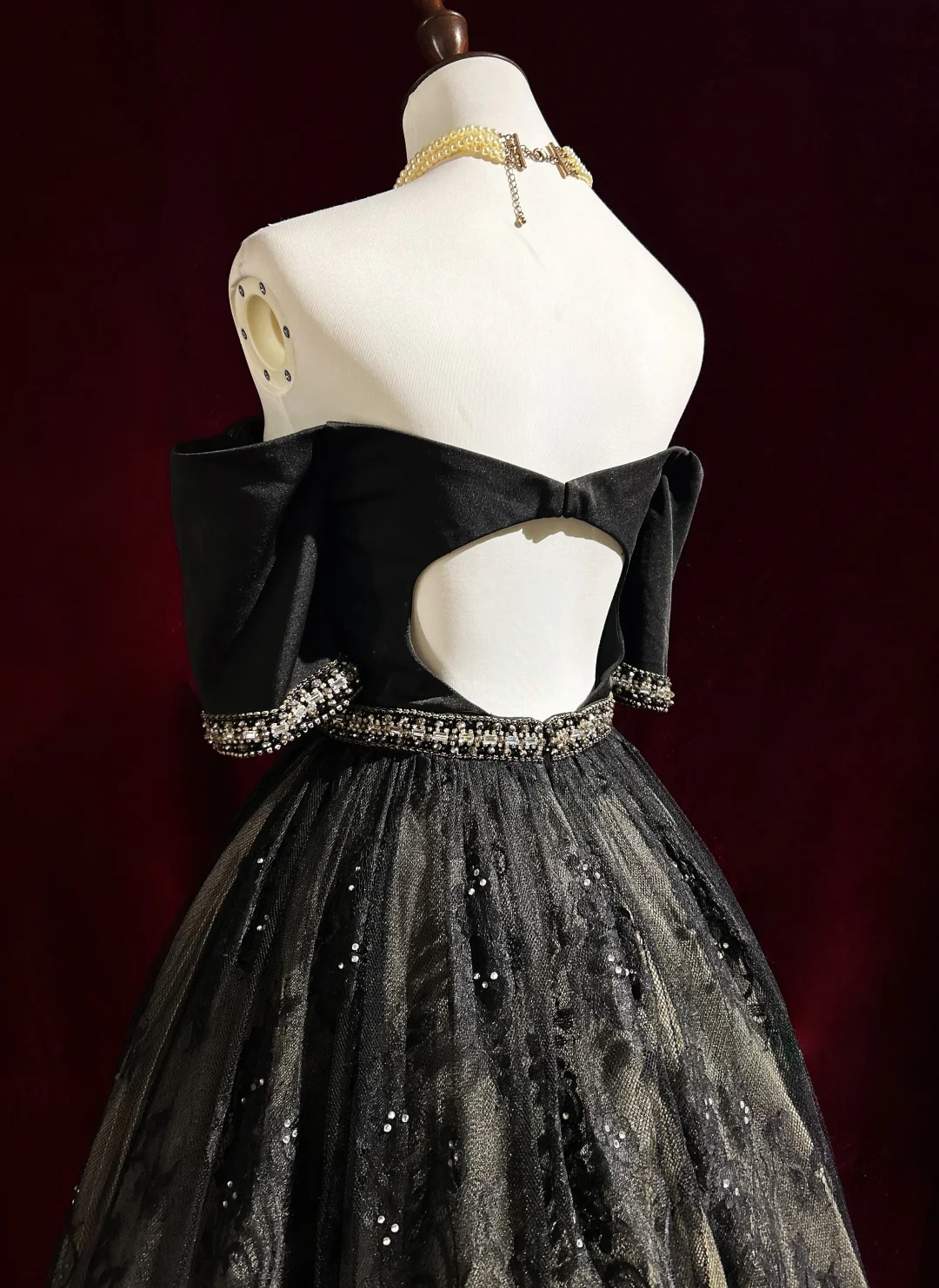 Vestido de fiesta vintage con hombros descubiertos, tul negro y encaje, para 8.º grado, vestido de fiesta de verano para secundaria, atuendos para 20.º cumpleaños DH1157