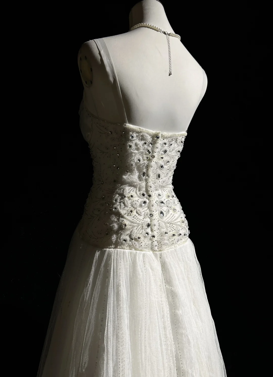 Vestido de novia único, corte A, escote en V, tul blanco, largo, años 90, estilo vintage, DH1256