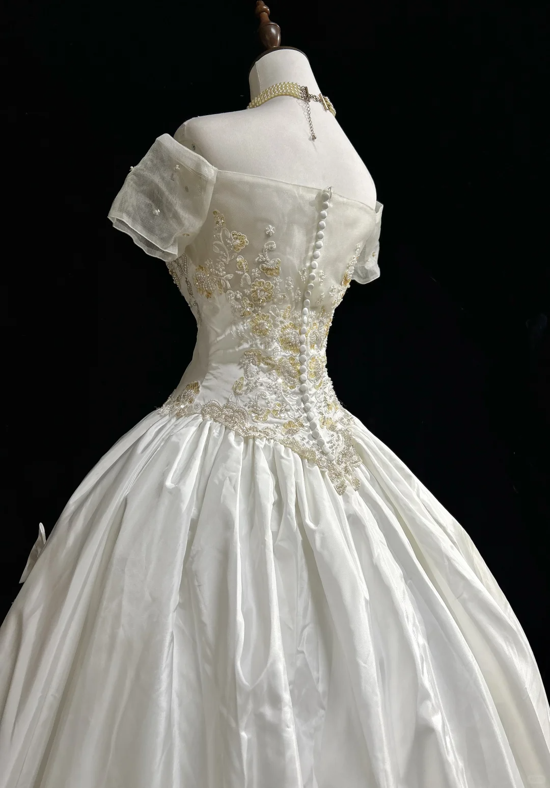 Vestido de novia único, de fiesta, con hombros descubiertos, blanco, de manga corta, de encaje, estilo vintage de los años 80, DH1258