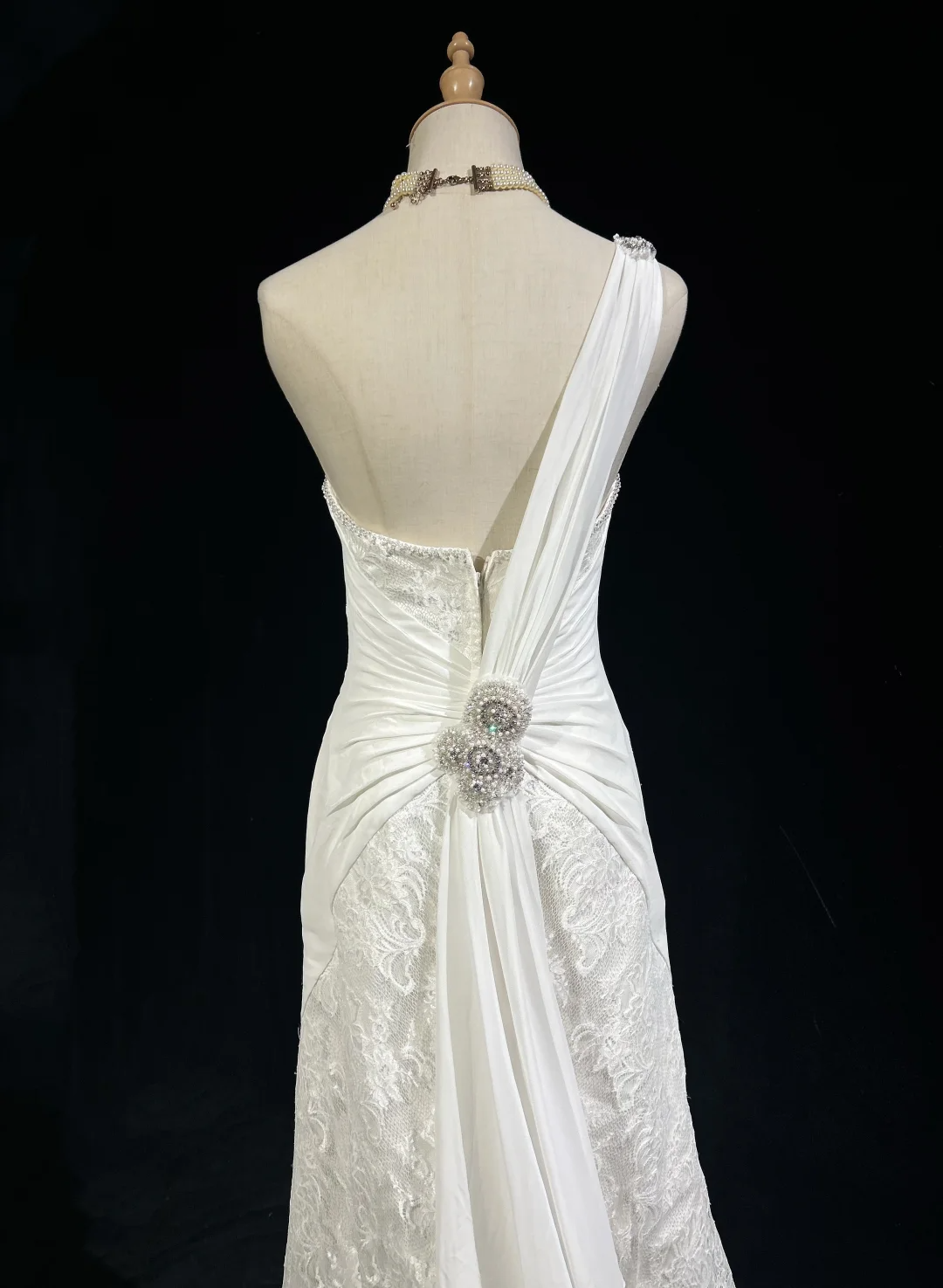Vestido de novia único de corte sirena, de un solo hombro, de gasa blanca, con encaje y cuentas, estilo años 90, estilo vintage, DH1264