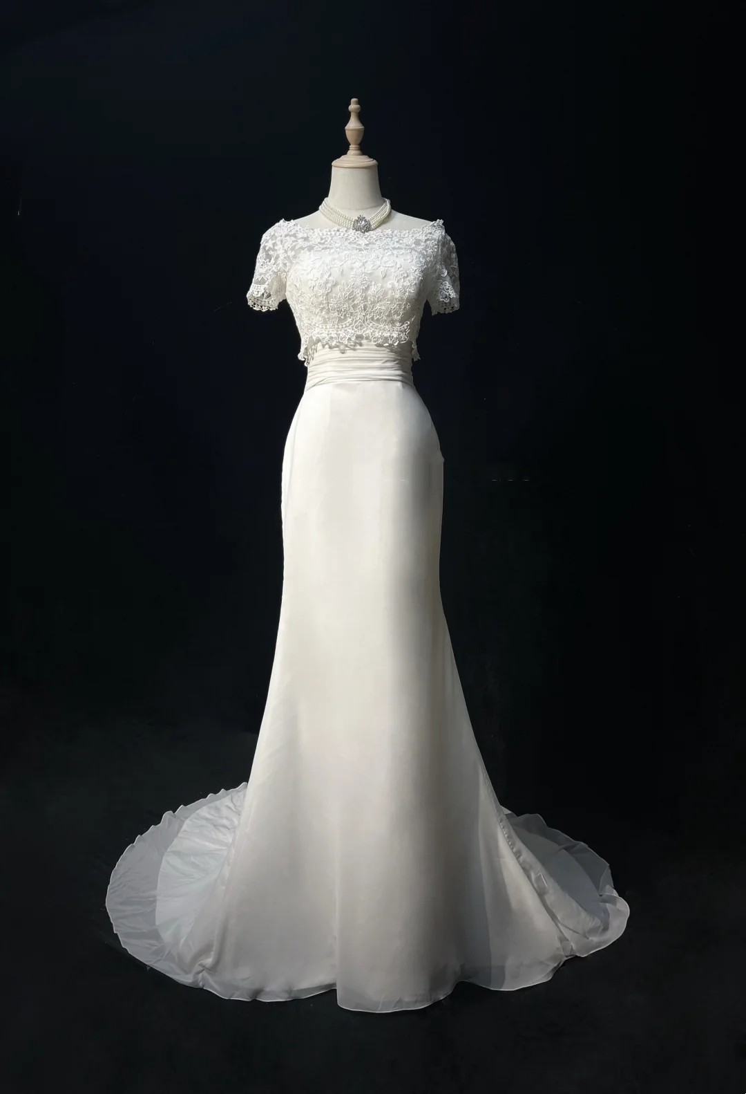 Vestido de novia único de corte sirena, sin tirantes, de gasa, con mangas cortas blancas y chaqueta de encaje, estilo vintage de los años 80, DH1265