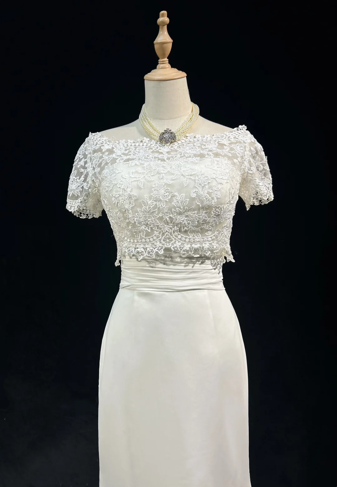 Vestido de novia único de corte sirena, sin tirantes, de gasa, con mangas cortas blancas y chaqueta de encaje, estilo vintage de los años 80, DH1265