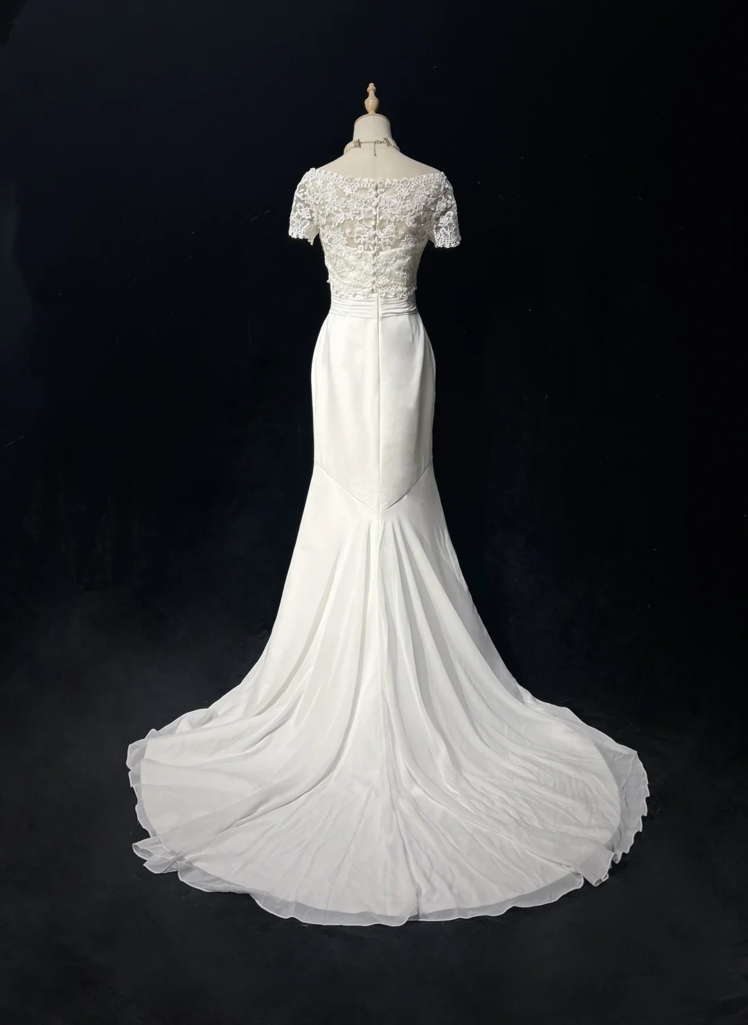 Vestido de novia único de corte sirena, sin tirantes, de gasa, con mangas cortas blancas y chaqueta de encaje, estilo vintage de los años 80, DH1265