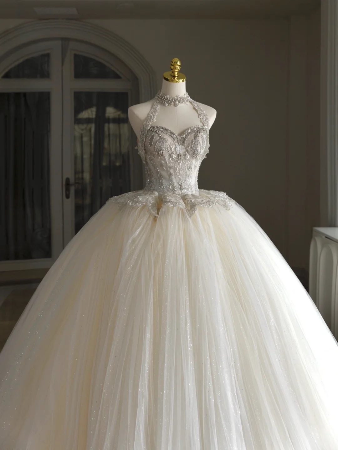 Vestido de novia princesa, vestido de baile, escote corazón, tul, cuentas, manga corta, modesto, DH1295