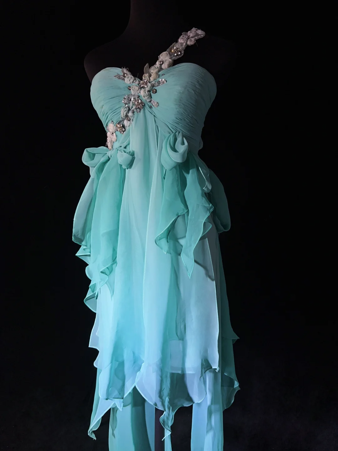 Cute A Line One Shoulder Light Blue Chiffon Layers Formal 7th Grade Homecoming Dresses Middle School Short Prom Dress Cocktail Birthday Outfits DH1435