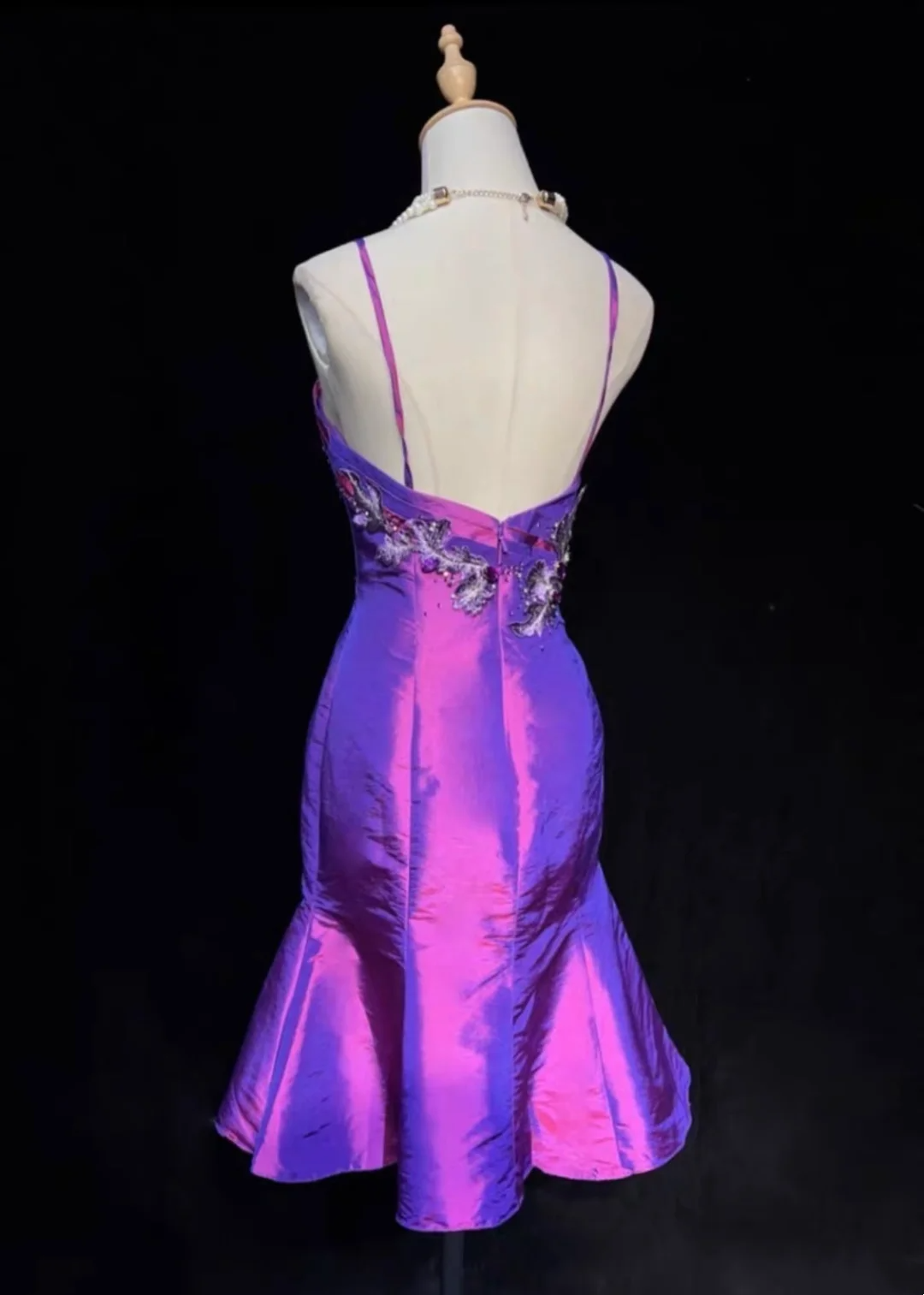 Vestidos de fiesta de sirena con tirantes finos, color uva, hasta la rodilla, para octavo grado, cóctel, escuela secundaria, DH1464