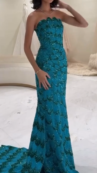 Elegante vestido de fiesta azul con lentejuelas y corte entallado, sin tirantes, para verano, para 22 cumpleaños y 18 años, DH1584