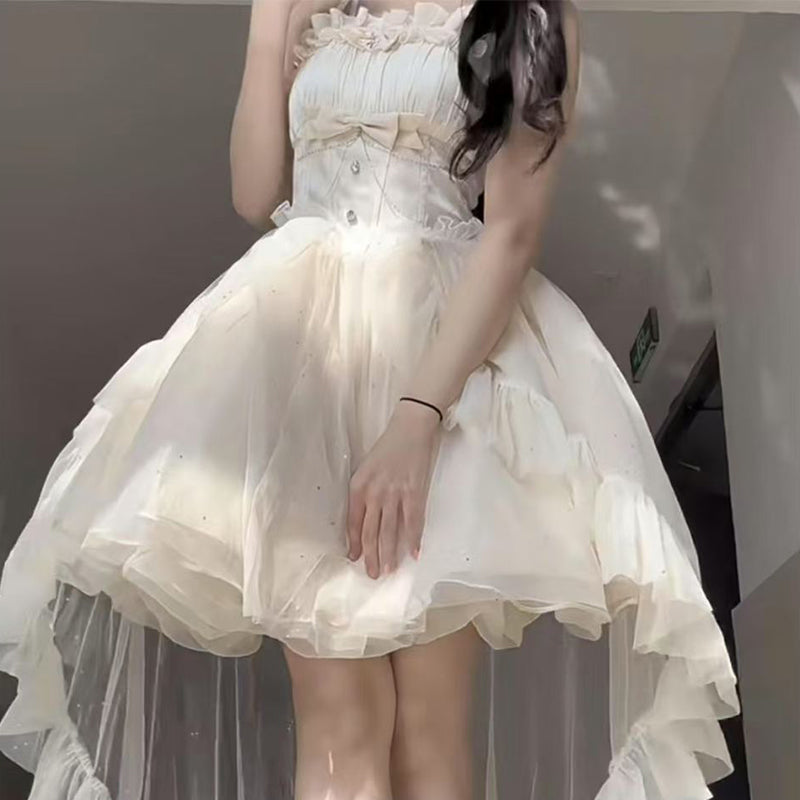 Vestido gótico de fiesta con tirantes finos de tul, corto, mini, formal, para octavo grado, cóctel, escuela secundaria, trajes Lolita DH1624