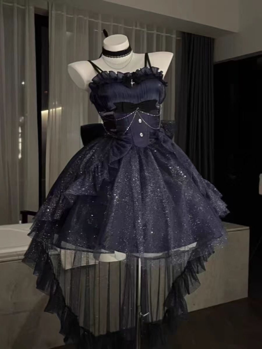 Sweet Ball Gown Spaghetti Straps Navy Blue Gotica Formal 8th Grade Homecoming Dresses Middle School Lolita Dress Hoco Outfits Lolita Outfit DH1629