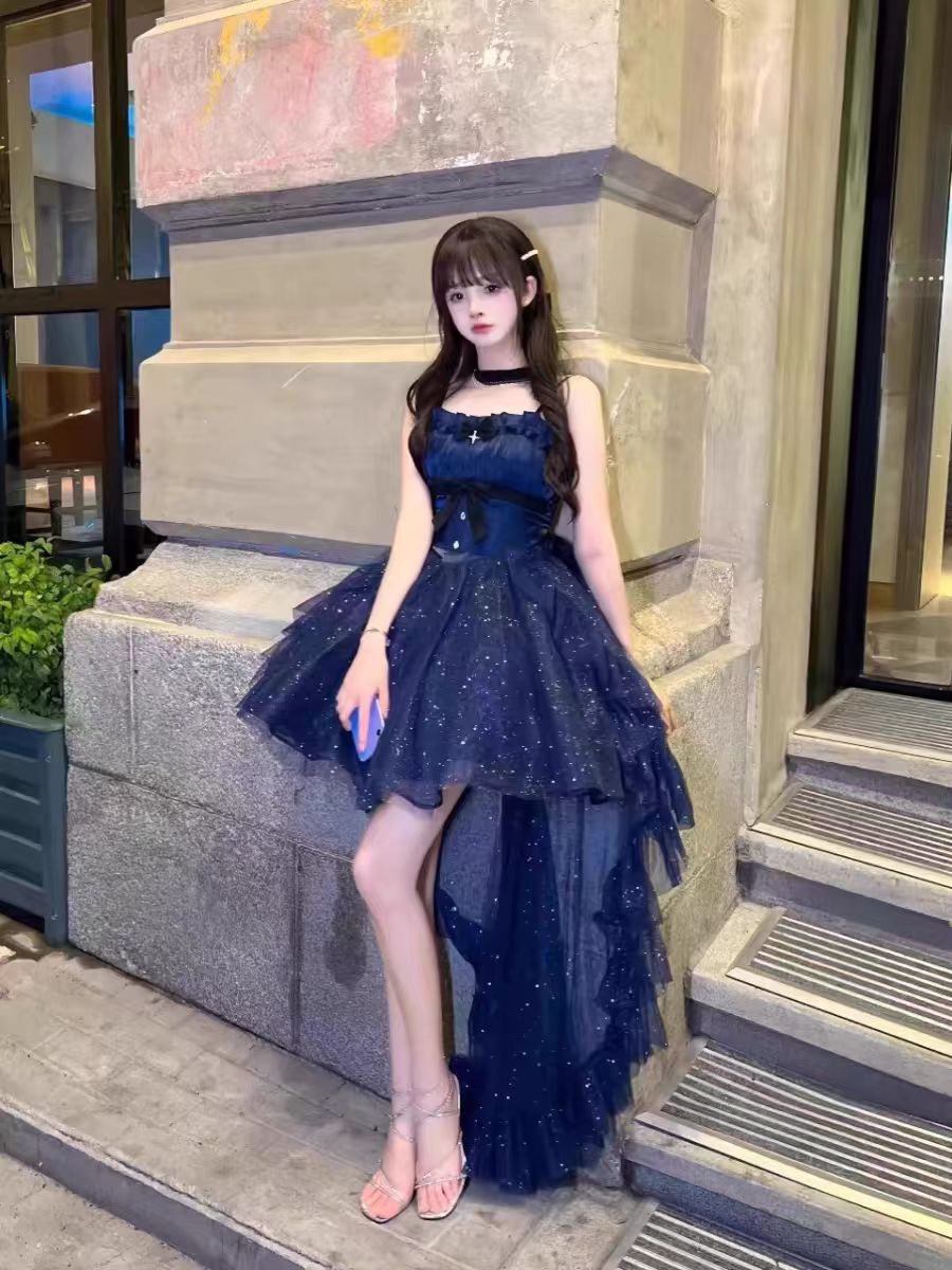 Sweet Ball Gown Spaghetti Straps Navy Blue Gotica Formal 8th Grade Homecoming Dresses Middle School Lolita Dress Hoco Outfits Lolita Outfit DH1629