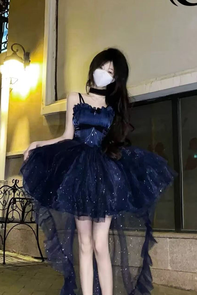 Sweet Ball Gown Spaghetti Straps Navy Blue Gotica Formal 8th Grade Homecoming Dresses Middle School Lolita Dress Hoco Outfits Lolita Outfit DH1629