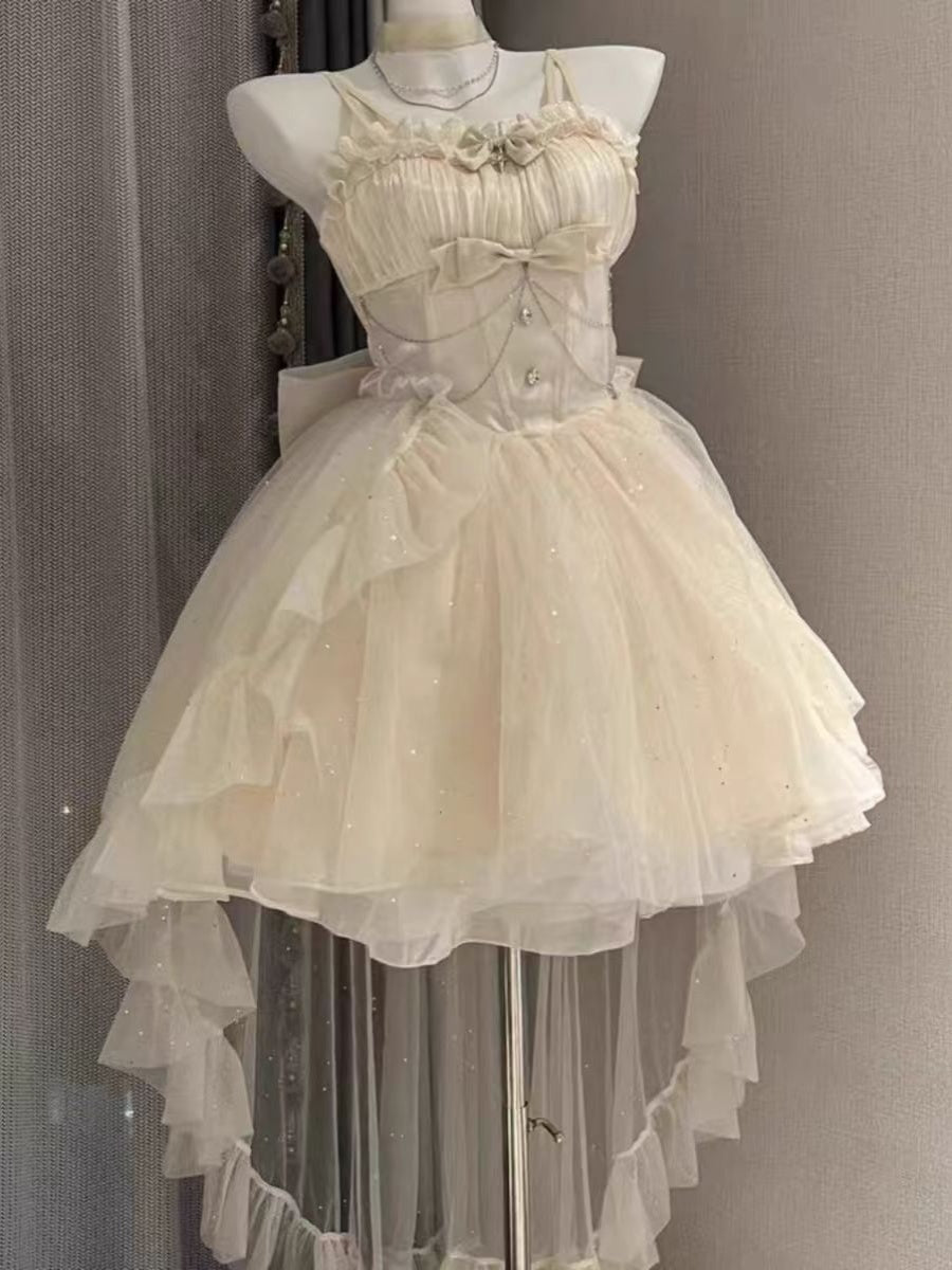 Vestido gótico de fiesta con tirantes finos color marfil, para 8.º grado, de regreso a casa, para secundaria, estilo hoco, trajes Lolita DH1630