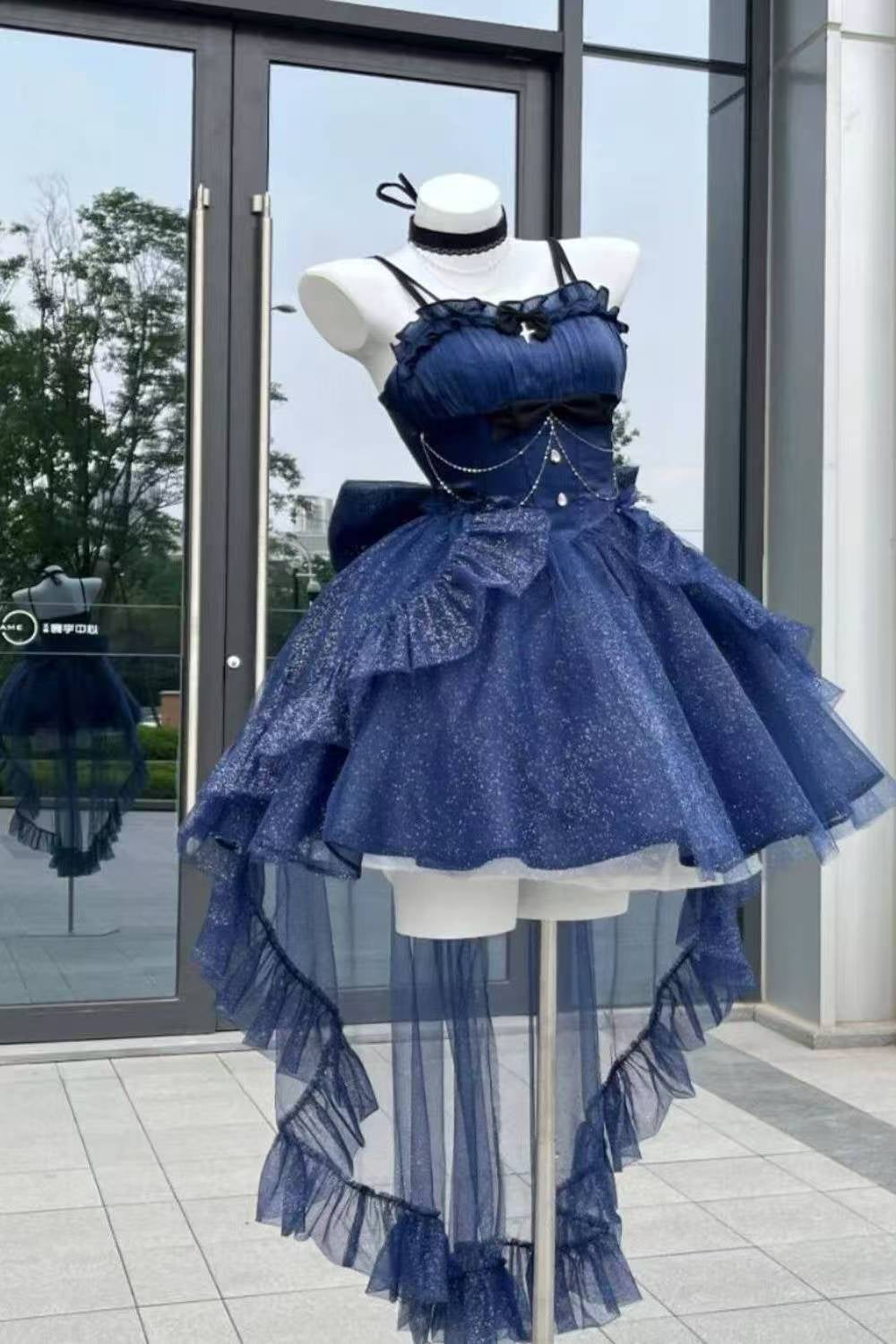 Sweet Ball Gown Spaghetti Straps Tulle Navy Blue Gotica Formal 8th Grade Homecoming Dresses Middle School Lolita Dress Hoco Outfits Lolita Outfit DH1632