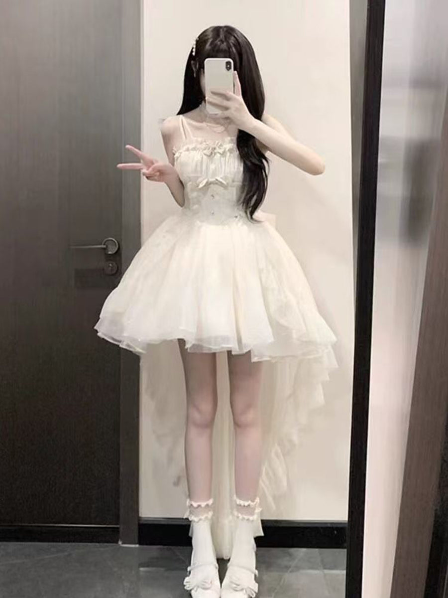 Vestido gótico de fiesta con tirantes finos color marfil, vestido formal de 8.º grado para regreso a casa, vestido de lolita para secundaria, vestido de cumpleaños, atuendos de lolita DH1643