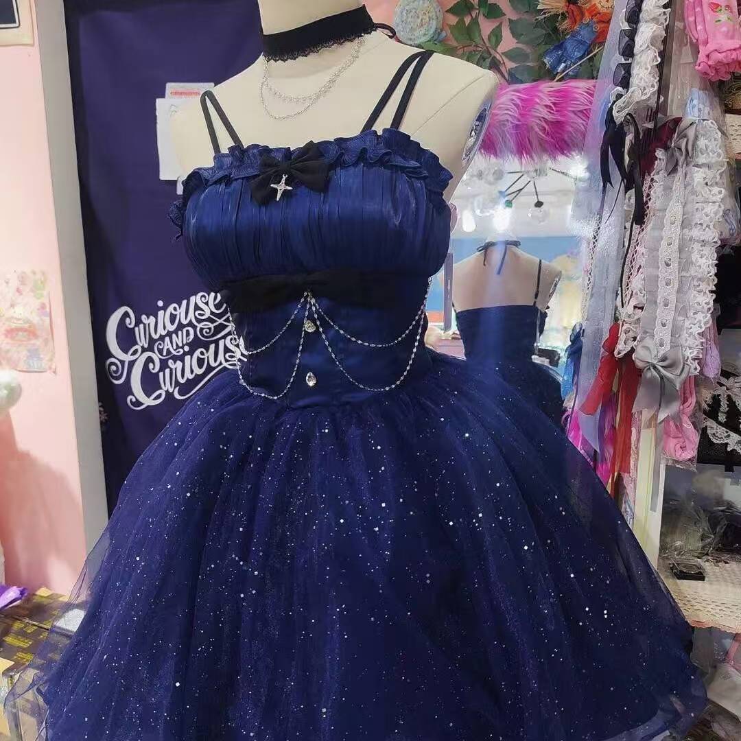 Sweet High Low Spaghetti Straps Tulle Navy Blue Gotica Formal 8th Grade Homecoming Dresses Middle School Lolita Dress Hoco Outfits Lolita Outfits DH1649