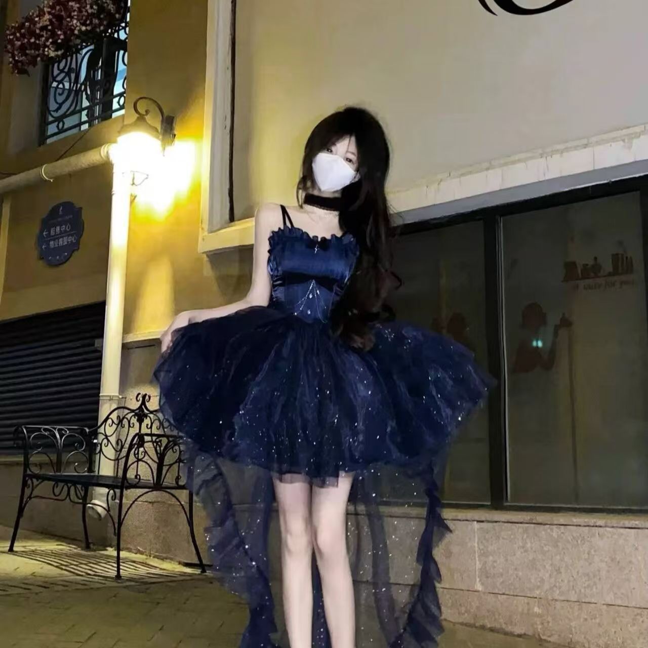 Sweet French Style Ladies Fairy Spaghetti Straps Tulle Navy Blue Gotica Formal 8th Grade Homecoming Dresses Middle School Lolita Dress Hoco Outfits Lolita Outfits DH1650