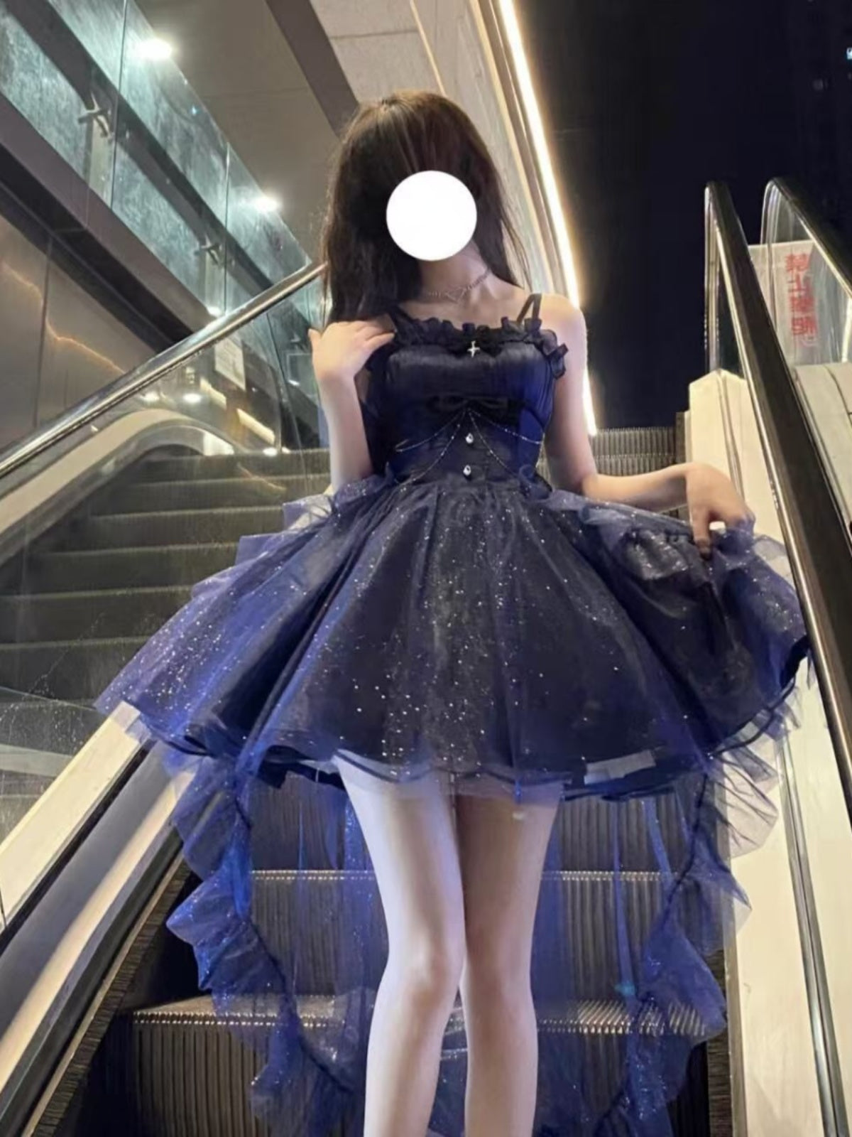 Sweet French Style Ladies Fairy Spaghetti Straps Tulle Navy Blue Gotica Formal 8th Grade Homecoming Dresses Middle School Lolita Dress Hoco Outfits Lolita Outfits DH1650