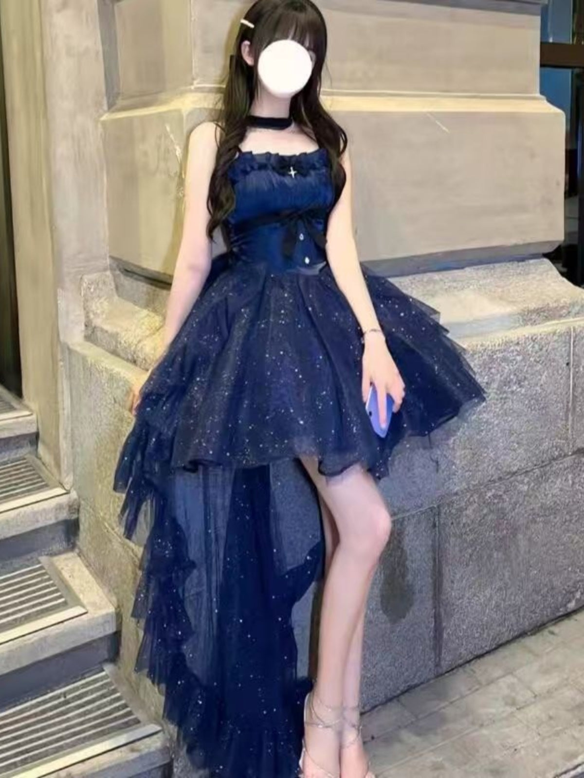Cute French Style Ladies Fairy Spaghetti Straps Tulle Navy Blue Gotica Formal 8th Grade Homecoming Dresses Middle School Lolita Dress Hoco Outfits Lolita Outfits DH1651