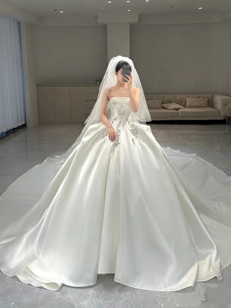 Vestido de novia romántico, vestido de novia, vestido de fiesta, vestido de novia sin tirantes, vestidos de novia de encaje blanco, vestidos de novia modestos DH1775