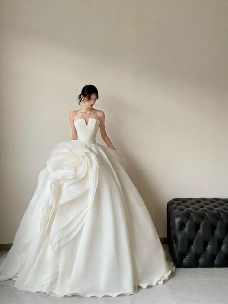 Vestido de novia romántico, vestido de novia, vestido de fiesta, vestido de novia sin tirantes, vestido de novia de satén color marfil, vestidos de novia modestos, DH1786