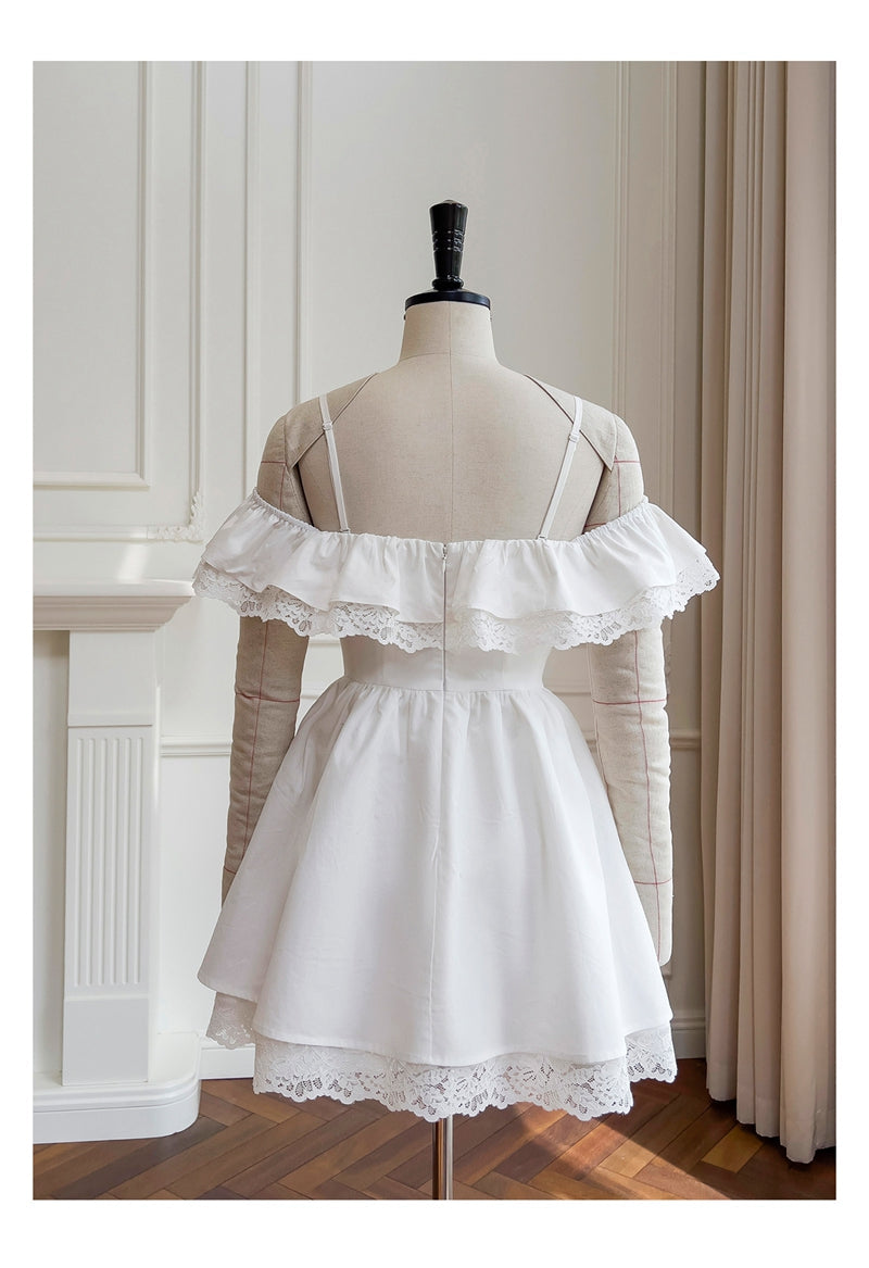 Cute A Line Spaghetti Straps White Grad Dress Inspo Short Mini Formal 8th Grade Homecoming Dresses High School Hoco Court Dress Graduation Dress Hoco Outfits DH1896