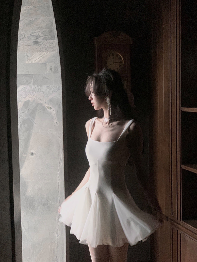 Cute A Line Square White Grad Dress Inspo Short Mini Formal 8th Grade Homecoming Dresses High School Hoco Court Dress Graduation Dress Hoco Outfits DH1897