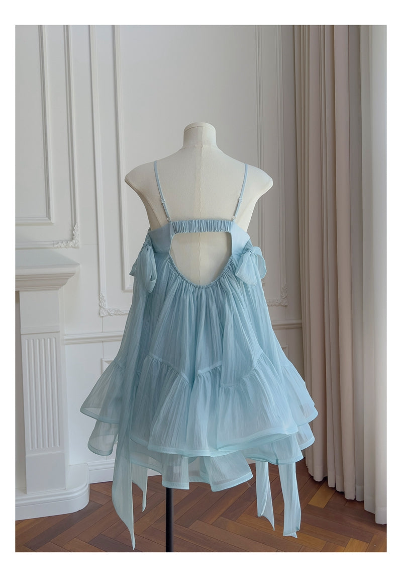 Cute A Line Spaghetti Straps Blue Backless Grad Dress Inspo Short Mini Formal 8th Grade Homecoming Dresses High School Hoco Court Dress Graduation Dress Hoco Outfits DH1904