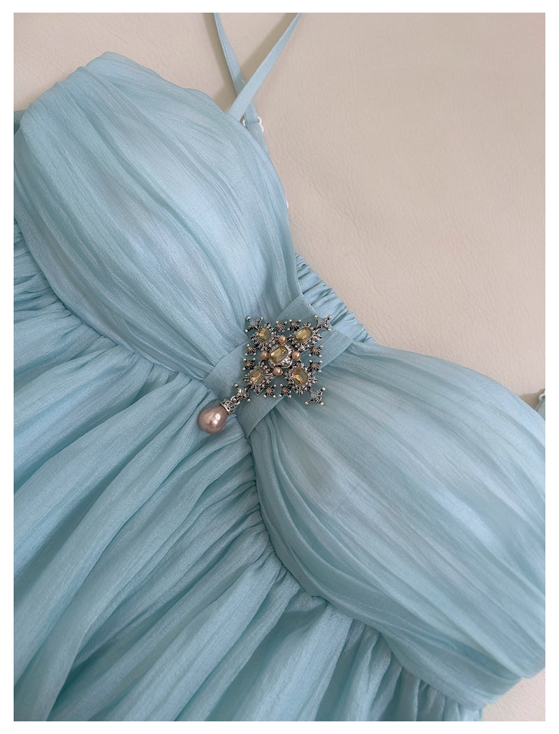 Pretty A Line Spaghetti Straps Blue Open Backs Grad Dress Inspo Short Mini Formal 8th Grade Homecoming Dresses High School Hoco Court Dress Graduation Dress Hoco Outfits D1905