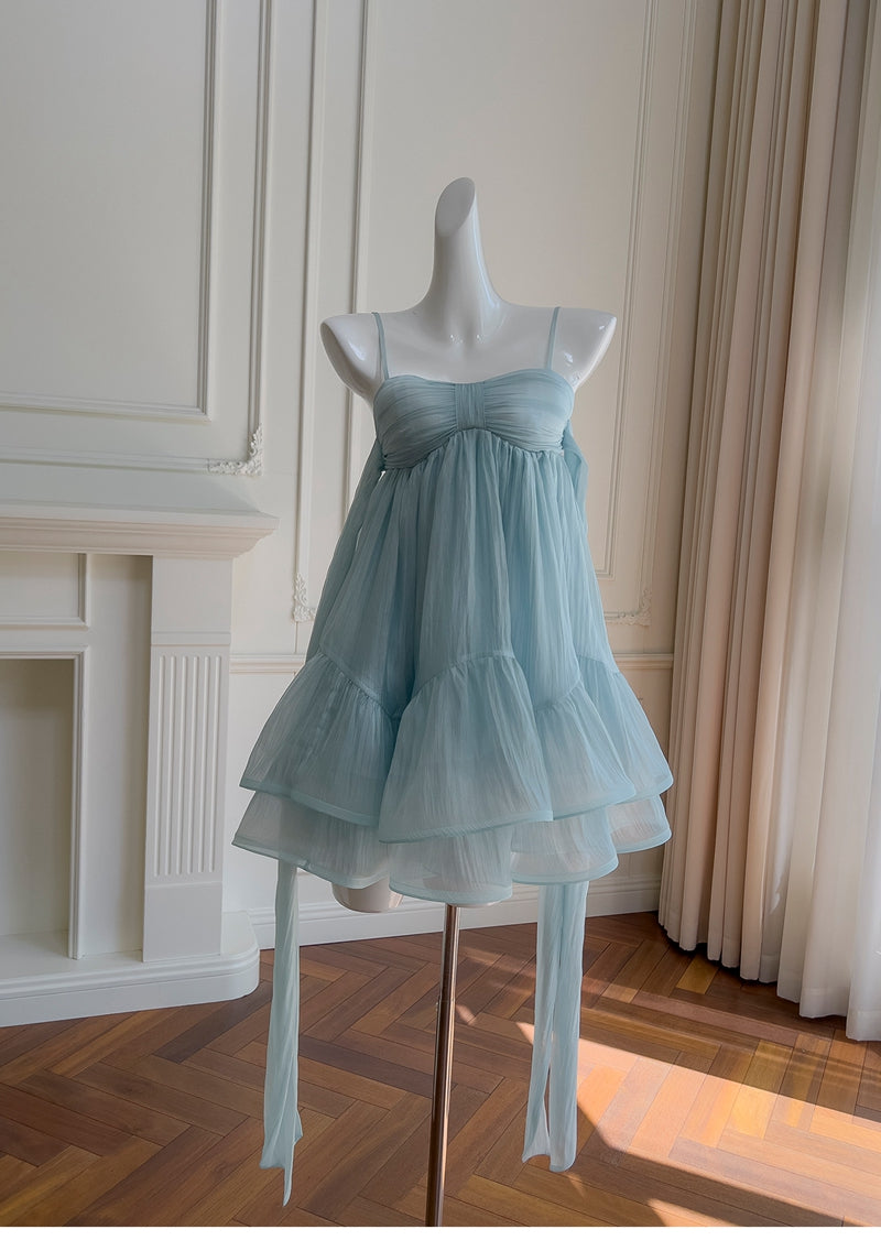 Simple A Line Spaghetti Straps Blue Open Backs Grad Dress Inspo Short Mini Formal 8th Grade Homecoming Dresses High School Hoco Court Dress Graduation Dress Hoco Outfits DH1905