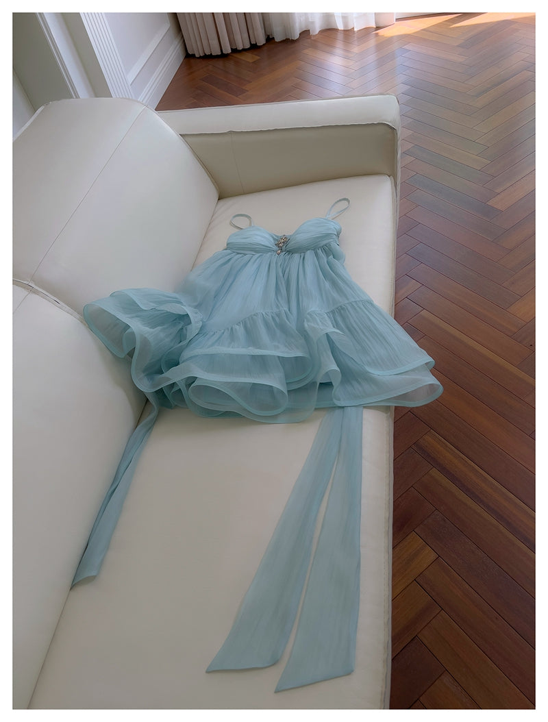 Pretty A Line Spaghetti Straps Blue Open Backs Grad Dress Inspo Short Mini Formal 8th Grade Homecoming Dresses High School Hoco Court Dress Graduation Dress Hoco Outfits D1905