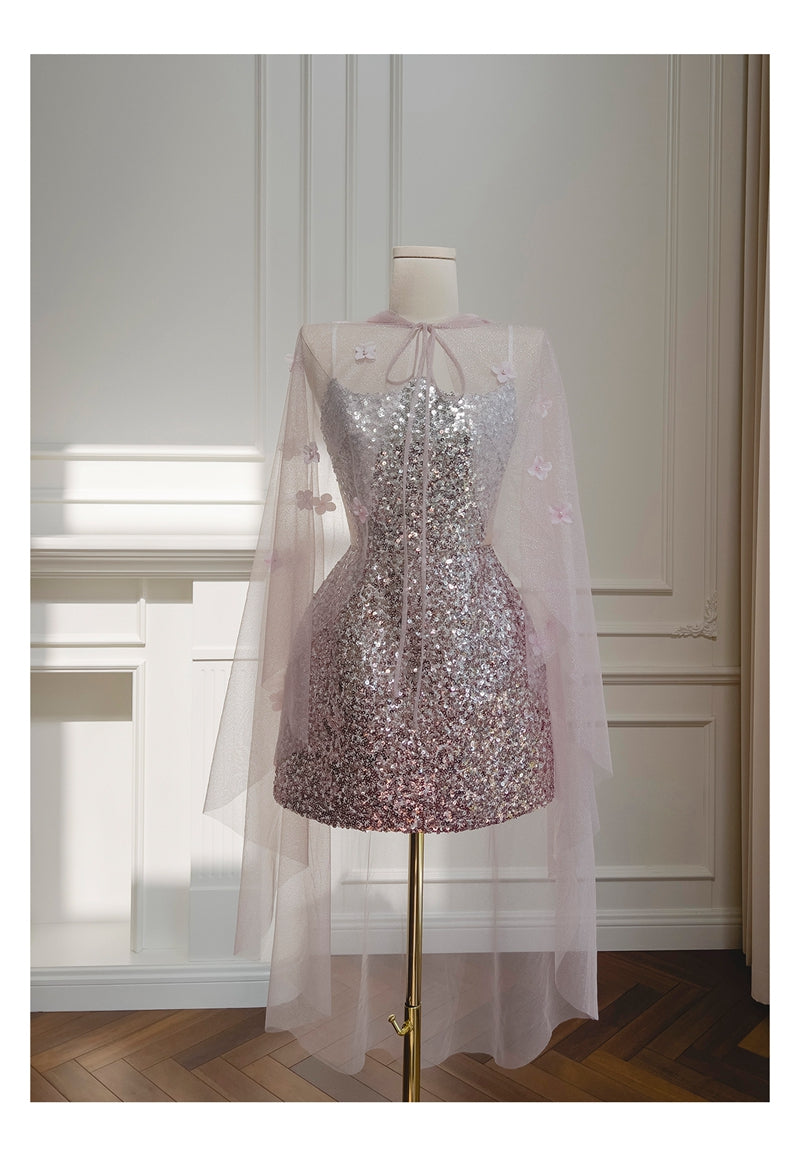 Cute A Line Spaghetti Straps Pink Sequin Grad Dress Inspo Formal 8th Grade Homecoming Dresses High School Hoco Court Dress Graduation Dress Hoco Outfits DH1908