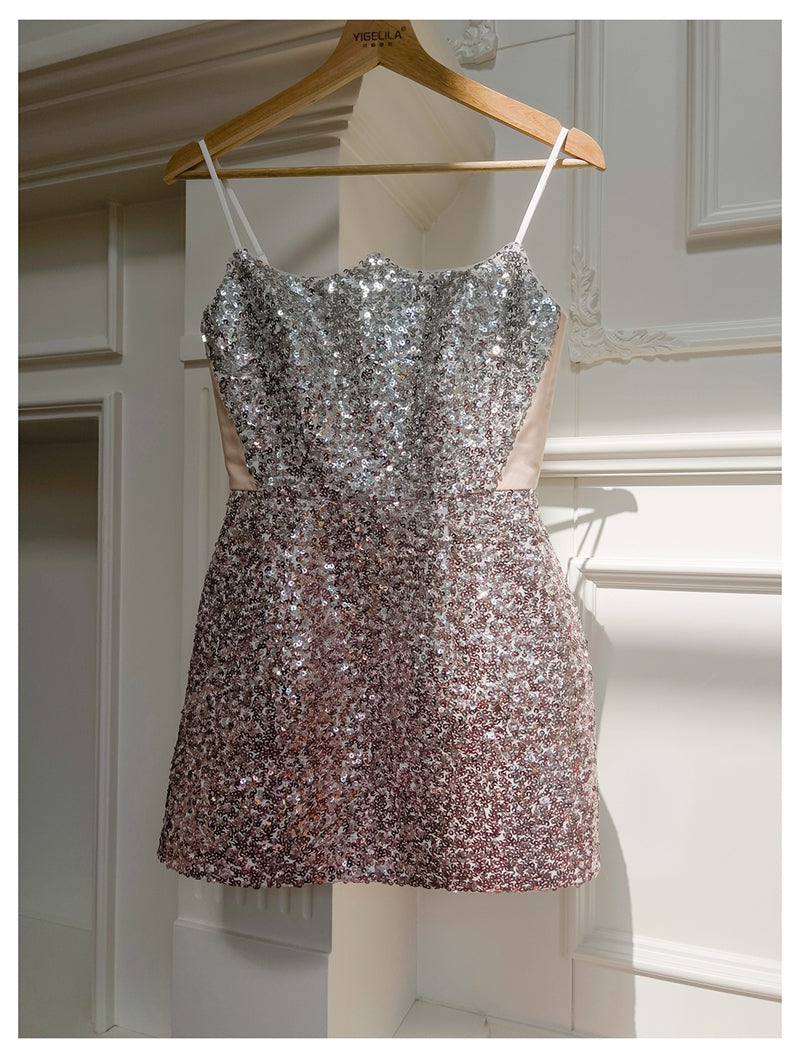 Cute A Line Spaghetti Straps Pink Sequin Grad Dress Inspo Formal 8th Grade Homecoming Dresses High School Hoco Court Dress Graduation Dress Hoco Outfits DH1908