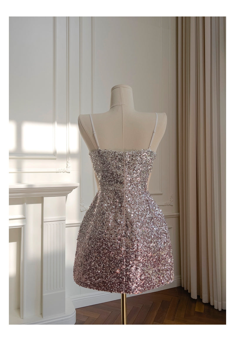 Cute A Line Spaghetti Straps Pink Sequin Grad Dress Inspo Formal 8th Grade Homecoming Dresses High School Hoco Court Dress Graduation Dress Hoco Outfits DH1908