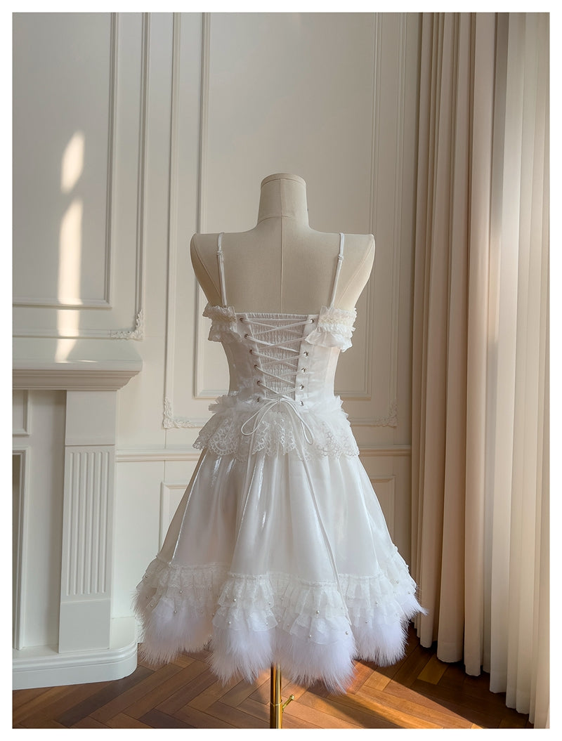 Pretty Ball Gown Spaghetti Straps Corset Back White Grad Dress Inspo Short Mini Formal 8th Grade Homecoming Dresses High School Hoco Court Dress Graduation Dress Hoco Outfits DH1912