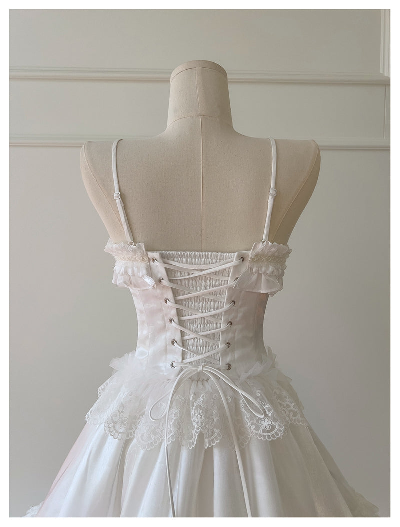 Pretty Ball Gown Spaghetti Straps Corset Back White Grad Dress Inspo Short Mini Formal 8th Grade Homecoming Dresses High School Hoco Court Dress Graduation Dress Hoco Outfits DH1912