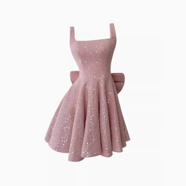 Vestido de cóctel corto rosa, corte A, cuadrado, para octavo grado, formal, de graduación, para escuela secundaria, Hoco Outfits DH1994
