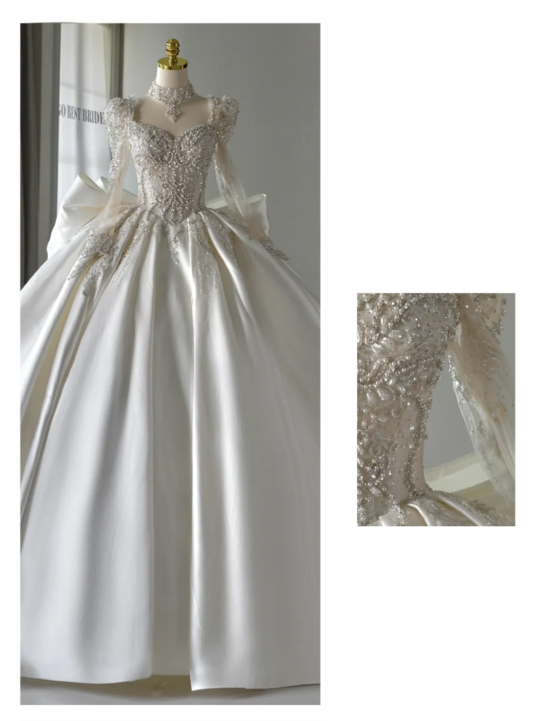 Vestido de novia romántico, vestido de novia, vestido de fiesta, escote cuadrado, vestido de novia de satén, manga larga, vestidos de novia modestos, DH2045
