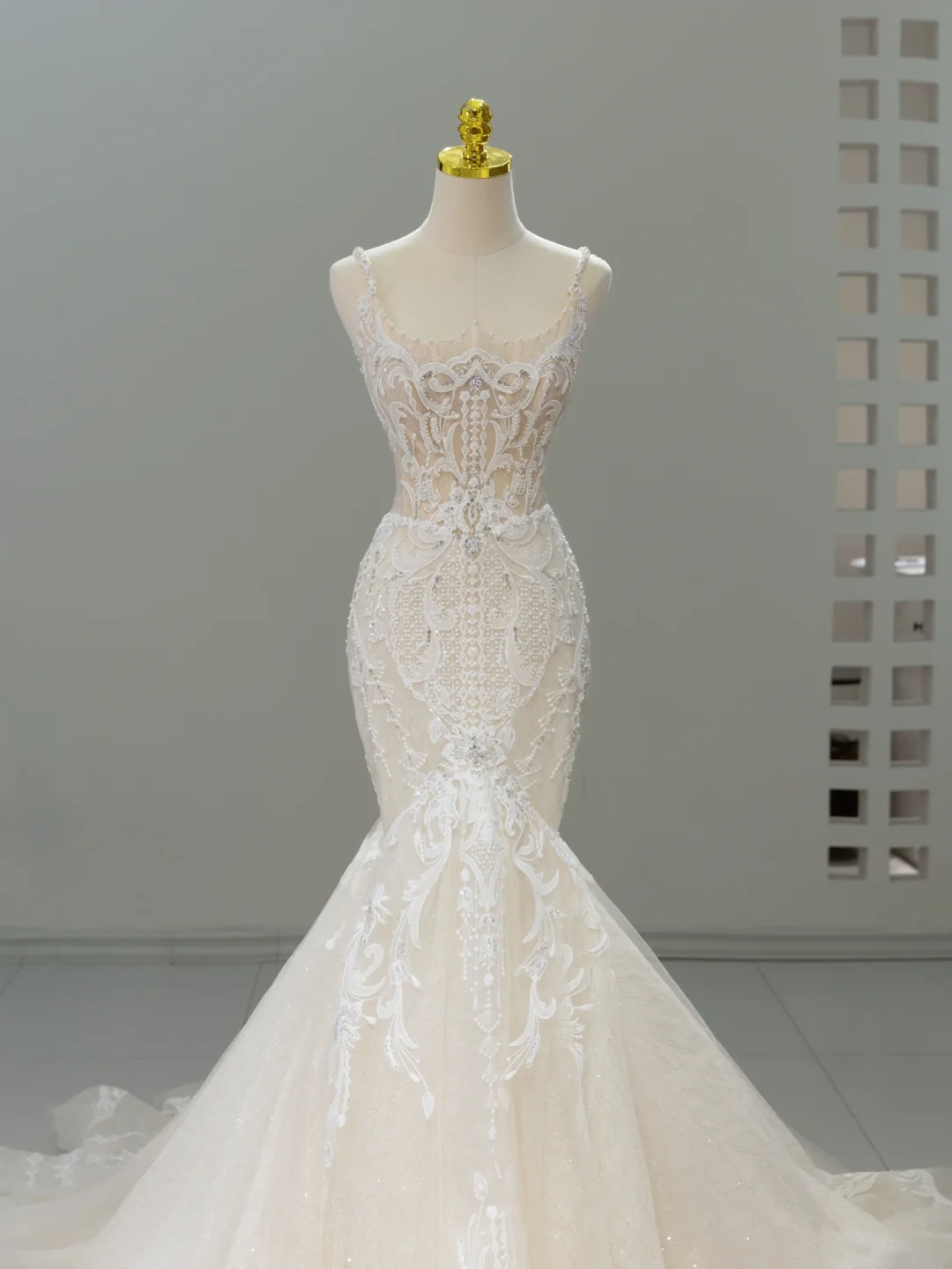 Vestido de novia de ensueño, corte sirena, escote cuadrado, encaje, tul, manga larga, modesto, DH2067