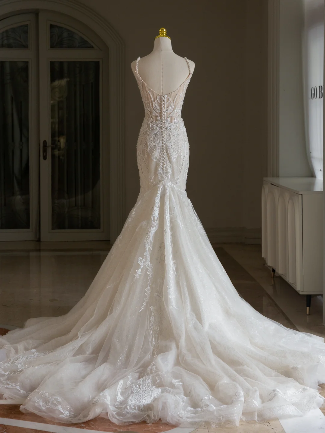 Vestido de novia clásico, corte sirena, escote cuadrado, encaje, tul, largo, modesto, DH2072