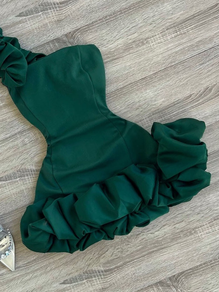 Sexy Sheath One Shoulder Green Satin Formal 8th Grade Homecoming Dresses Middle School Short Birthday Gowns Graduation Dress Hoco Outfits DH2091