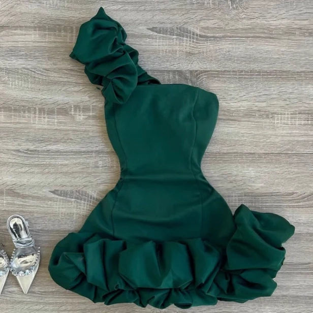 Sexy Sheath One Shoulder Green Satin Formal 8th Grade Homecoming Dresses Middle School Short Birthday Gowns Graduation Dress Hoco Outfits DH2091