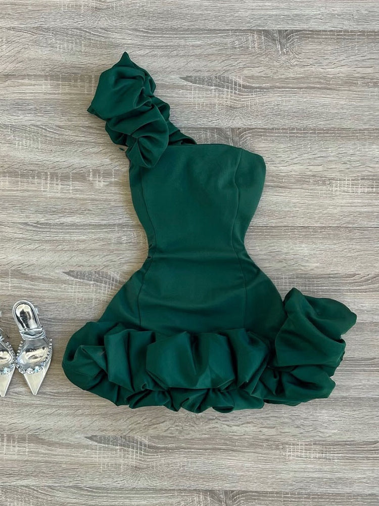 Sexy Sheath One Shoulder Green Satin Formal 8th Grade Homecoming Dresses Middle School Short Birthday Gowns Graduation Dress Hoco Outfits DH2091