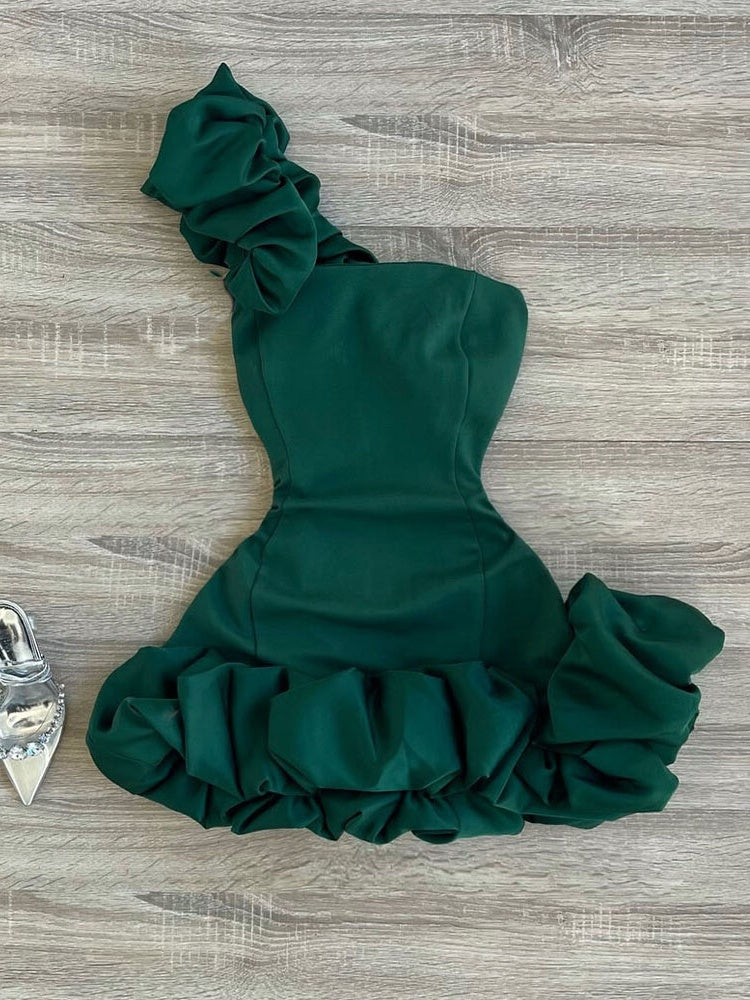 Sexy Sheath One Shoulder Green Satin Formal 8th Grade Homecoming Dresses Middle School Short Birthday Gowns Graduation Dress Hoco Outfits DH2091